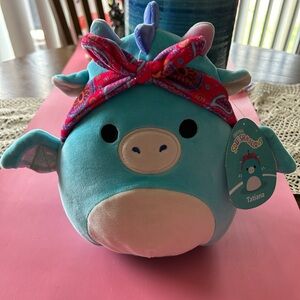 NWT 8Inch Squishmallow Tatiana Teal Dragon with Red Bandana